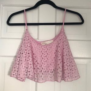 Pink Lace Flowy Crop Top